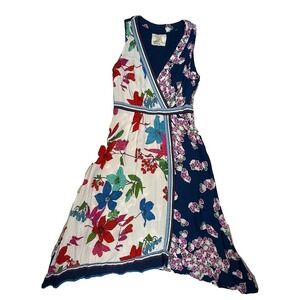Maeve by Anthropologie Faux Wrap Mixed Print Dress Size 6 Boho Women's